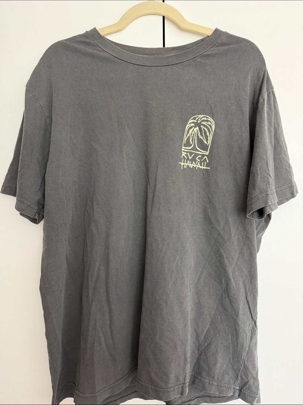 RVCA Hawaii Palm Graphic T-Shirt Gray Pigment Dye Slim Fit Women’s XXL